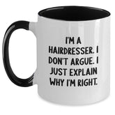 Funny Hairdresser Gifts for Friends and Family from Men and Women - I'm a Hairdresser Two Tone Coffee Mug Black and White - Main